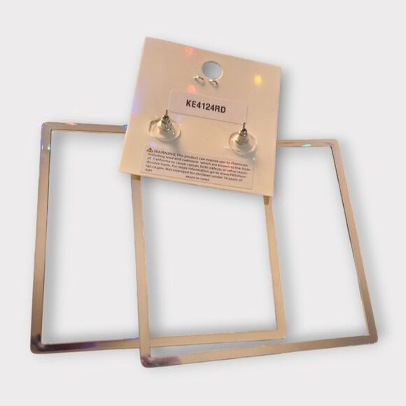 Jennifer & Company Large Silvertone Square Pierced Earrings - Picture 2 of 2